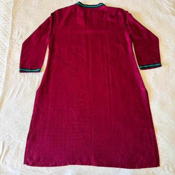 Gorgeous FABINDIA Magenta Pink Teal and Navy Silk Blend Dress Size L - Picture 2 of 5
